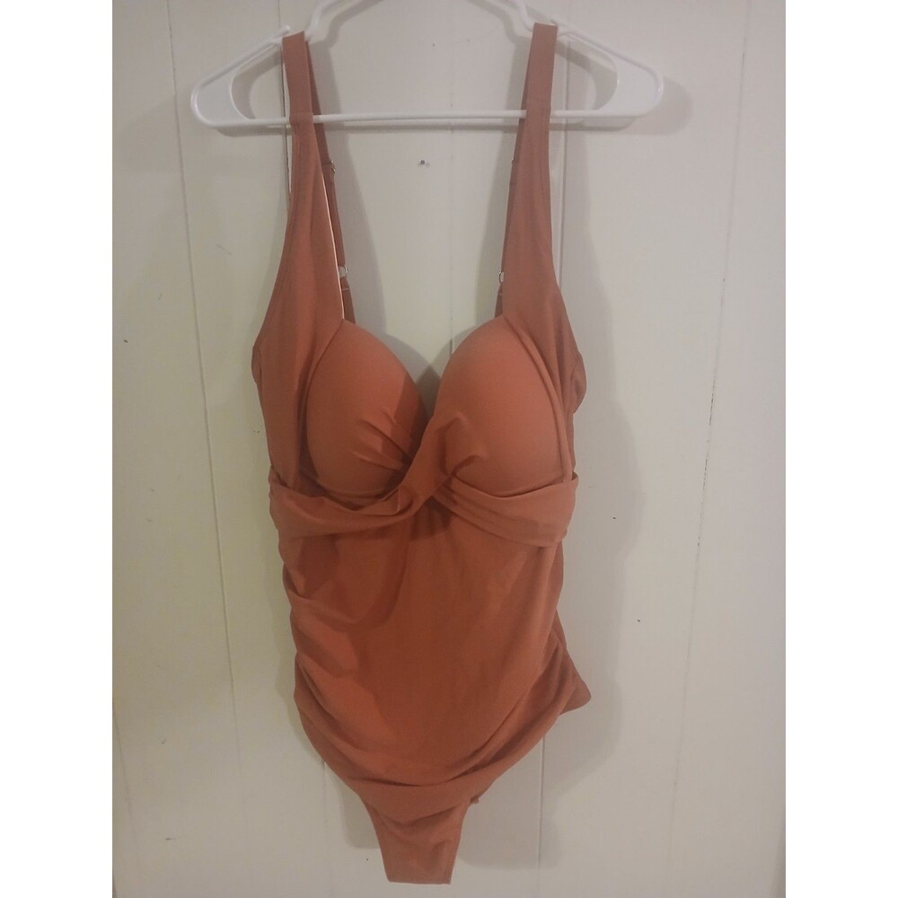 Eomenie Twist Front Side Shirred 1 PC Women 2XL Orange Molded Cup New